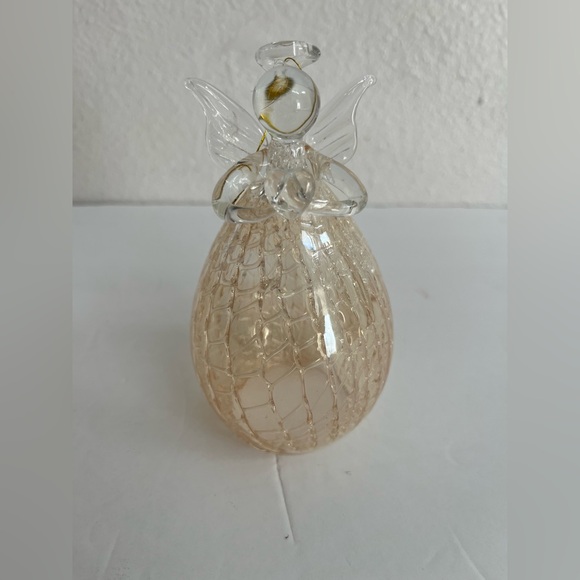 BLOWN GLASS AND BELL SHAPED ANGEL ORNAMENT HOLDING A HEART - Picture 1 of 6